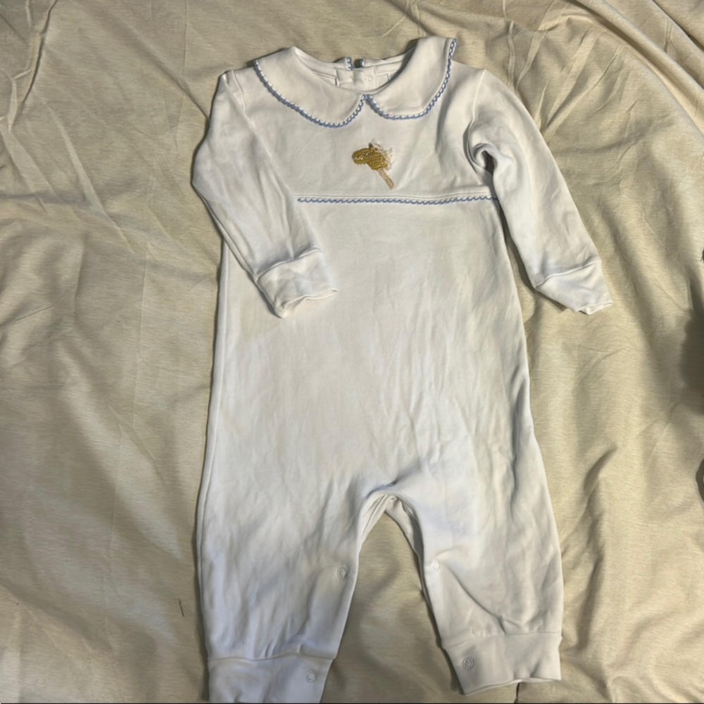 Little English White and Blue Trimmed One Piece